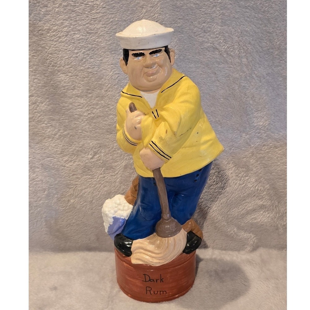 Vintage Ceramic Sailor Decanter Dark‎ Rum Nautical Figurine Yellow Raincoat 12"